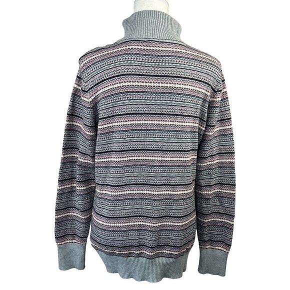 LL Bean Gray Fair Isle Turtleneck Sweater Size L Cotton Cashmere blend - Picture 8 of 12